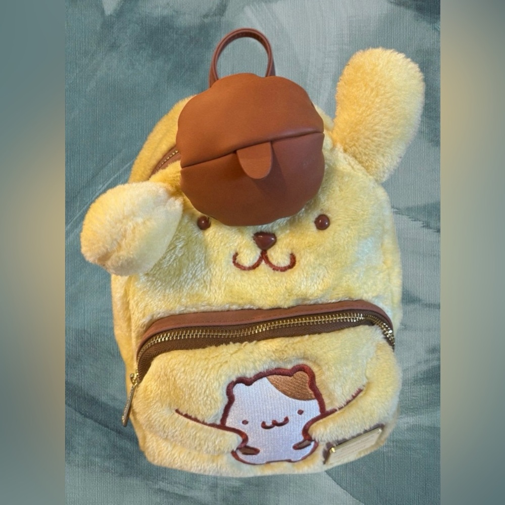 RARE Loungefly Cute Fun Pompompurin Sanrio Mini Fuzzy Backpack Yellow HTF NWOT